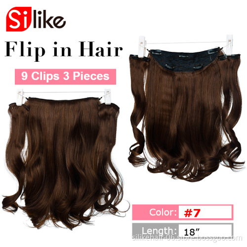 Silike 18 inch Synthetic Line  in Hair Wavy Clip in Hair Extensions Natural Wave Pieces Real Hair Extensions with Fish Line